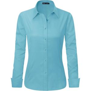imageJVER Womens Dress Shirts Long Sleeve Button Down Shirt WrinkleFree Business Casual Blouse Office Work TopsOcean Blue