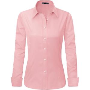 imageJVER Womens Dress Shirts Long Sleeve Button Down Shirt WrinkleFree Business Casual Blouse Office Work TopsPeach