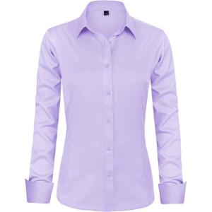 imageJVER Womens Dress Shirts Long Sleeve Button Down Shirt WrinkleFree Business Casual Blouse Office Work TopsPurple