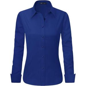 imageJVER Womens Dress Shirts Long Sleeve Button Down Shirt WrinkleFree Business Casual Blouse Office Work TopsRoyal Blue