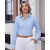 imageJVER Button Down Shirts for Women Wrinkle Free Long Sleeve Dress Shirt Business Casual Work Blouse with PocketLight Blue