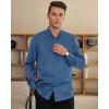 imageJVER Mens Banded Collar Dress Shirt Mandarin Long Sleeve Button Down Shirts Stretch Collarless Tops with PocketCyan Blue