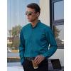 imageJVER Mens Banded Collar Dress Shirt Mandarin Long Sleeve Button Down Shirts Stretch Collarless Tops with PocketDark Peacock Blue