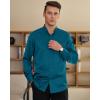 imageJVER Mens Banded Collar Dress Shirt Mandarin Long Sleeve Button Down Shirts Stretch Collarless Tops with PocketDark Peacock Blue
