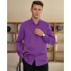 imageJVER Mens Banded Collar Dress Shirt Mandarin Long Sleeve Button Down Shirts Stretch Collarless Tops with PocketPurple
