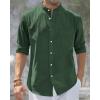 imageJVER Mens Cotton Linen Long Sleeve Shirts Casual Button Down Banded Collar Shirt Beach Summer Tops with PocketArmy Green