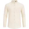 imageJVER Mens Cotton Linen Long Sleeve Shirts Casual Button Down Banded Collar Shirt Beach Summer Tops with PocketBeige
