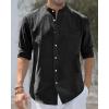 imageJVER Mens Cotton Linen Long Sleeve Shirts Casual Button Down Banded Collar Shirt Beach Summer Tops with PocketBlack