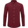 imageJVER Mens Cotton Linen Long Sleeve Shirts Casual Button Down Banded Collar Shirt Beach Summer Tops with PocketBurgundy