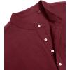 imageJVER Mens Cotton Linen Long Sleeve Shirts Casual Button Down Banded Collar Shirt Beach Summer Tops with PocketBurgundy