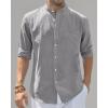 imageJVER Mens Cotton Linen Long Sleeve Shirts Casual Button Down Banded Collar Shirt Beach Summer Tops with PocketDark Grey