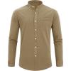 imageJVER Mens Cotton Linen Long Sleeve Shirts Casual Button Down Banded Collar Shirt Beach Summer Tops with PocketDark Khaki