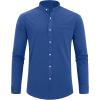 imageJVER Mens Cotton Linen Long Sleeve Shirts Casual Button Down Banded Collar Shirt Beach Summer Tops with PocketDenim Blue