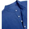 imageJVER Mens Cotton Linen Long Sleeve Shirts Casual Button Down Banded Collar Shirt Beach Summer Tops with PocketDenim Blue