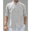 imageJVER Mens Cotton Linen Long Sleeve Shirts Casual Button Down Banded Collar Shirt Beach Summer Tops with PocketGrey