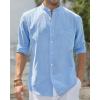 imageJVER Mens Cotton Linen Long Sleeve Shirts Casual Button Down Banded Collar Shirt Beach Summer Tops with PocketLight Blue