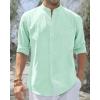 imageJVER Mens Cotton Linen Long Sleeve Shirts Casual Button Down Banded Collar Shirt Beach Summer Tops with PocketMint Green