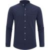 imageJVER Mens Cotton Linen Long Sleeve Shirts Casual Button Down Banded Collar Shirt Beach Summer Tops with PocketNavy Blue