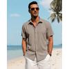 imageJVER Mens Linen Shirts Casual Short Sleeve Button Down Shirt Beach Summer Vacation Holiday Wedding Cotton TopsKhaki