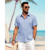 imageJVER Mens Linen Shirts Casual Short Sleeve Button Down Shirt Beach Summer Vacation Holiday Wedding Cotton TopsSky Blue