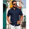imageJVER Mens Short Sleeve Button Down Shirt Stretch Business Casual Dress Shirts Solid Summer Wedding Prom TopsNavy Blue