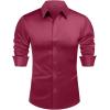 imageJVER Mens Silk Satin Long Sleeve Dress Shirts Shiny Casual Button Down Shirt Luxury Party Prom ShirtsBurgundy