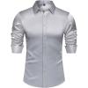 imageJVER Mens Silk Satin Long Sleeve Dress Shirts Shiny Casual Button Down Shirt Luxury Party Prom ShirtsDark Silver