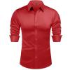imageJVER Mens Silk Satin Long Sleeve Dress Shirts Shiny Casual Button Down Shirt Luxury Party Prom ShirtsRed