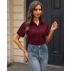 imageJVER Womens Button Down Shirts Stretch Wrinkle Free Formal Short Sleeve Dress Shirt Summer Work Blouses Business Casual TopsBurgundy