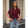 imageJVER Womens Button Down Shirts Stretch Wrinkle Free Formal Short Sleeve Dress Shirt Summer Work Blouses Business Casual TopsBurgundy