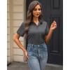 imageJVER Womens Button Down Shirts Stretch Wrinkle Free Formal Short Sleeve Dress Shirt Summer Work Blouses Business Casual TopsDark Grey