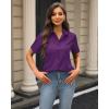 imageJVER Womens Button Down Shirts Stretch Wrinkle Free Formal Short Sleeve Dress Shirt Summer Work Blouses Business Casual TopsDark Purple