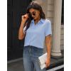 imageJVER Womens Button Down Shirts Stretch Wrinkle Free Formal Short Sleeve Dress Shirt Summer Work Blouses Business Casual TopsLight Blue