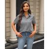 imageJVER Womens Button Down Shirts Stretch Wrinkle Free Formal Short Sleeve Dress Shirt Summer Work Blouses Business Casual TopsLight Grey