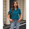 imageJVER Womens Button Down Shirts Stretch Wrinkle Free Formal Short Sleeve Dress Shirt Summer Work Blouses Business Casual TopsPeacock Blue