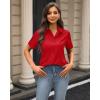 imageJVER Womens Button Down Shirts Stretch Wrinkle Free Formal Short Sleeve Dress Shirt Summer Work Blouses Business Casual TopsRed