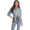 imageJVER Womens Oversized Button Down Shirts Casual Long Sleeve Lightweight Breathable Solid Cotton Blouse Office Dress ShirtAiry Blue