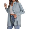 imageJVER Womens Oversized Button Down Shirts Casual Long Sleeve Lightweight Breathable Solid Cotton Blouse Office Dress ShirtAiry Blue