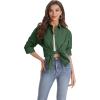 imageJVER Womens Oversized Button Down Shirts Casual Long Sleeve Lightweight Breathable Solid Cotton Blouse Office Dress ShirtArmy Green