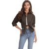 imageJVER Womens Oversized Button Down Shirts Casual Long Sleeve Lightweight Breathable Solid Cotton Blouse Office Dress ShirtCoffee