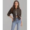 imageJVER Womens Oversized Button Down Shirts Casual Long Sleeve Lightweight Breathable Solid Cotton Blouse Office Dress ShirtCoffee