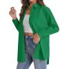 imageJVER Womens Oversized Button Down Shirts Casual Long Sleeve Lightweight Breathable Solid Cotton Blouse Office Dress ShirtDark Green