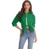 imageJVER Womens Oversized Button Down Shirts Casual Long Sleeve Lightweight Breathable Solid Cotton Blouse Office Dress ShirtDark Green