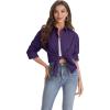 imageJVER Womens Oversized Button Down Shirts Casual Long Sleeve Lightweight Breathable Solid Cotton Blouse Office Dress ShirtDark Purple