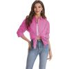 imageJVER Womens Oversized Button Down Shirts Casual Long Sleeve Lightweight Breathable Solid Cotton Blouse Office Dress ShirtHot Pink