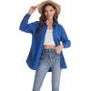 imageJVER Womens Oversized Button Down Shirts Casual Long Sleeve Lightweight Breathable Solid Cotton Blouse Office Dress ShirtIndigo Blue