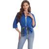 imageJVER Womens Oversized Button Down Shirts Casual Long Sleeve Lightweight Breathable Solid Cotton Blouse Office Dress ShirtIndigo Blue