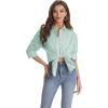 imageJVER Womens Oversized Button Down Shirts Casual Long Sleeve Lightweight Breathable Solid Cotton Blouse Office Dress ShirtLight Green