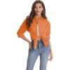 imageJVER Womens Oversized Button Down Shirts Casual Long Sleeve Lightweight Breathable Solid Cotton Blouse Office Dress ShirtOrange