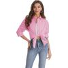 imageJVER Womens Oversized Button Down Shirts Casual Long Sleeve Lightweight Breathable Solid Cotton Blouse Office Dress ShirtPink